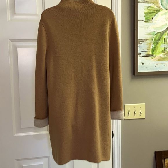 Ann Taylor Oversized Camel Tan/ Cream Cardigan Jacket w/ Pockets & Zipper-Small - Picture 7 of 12
